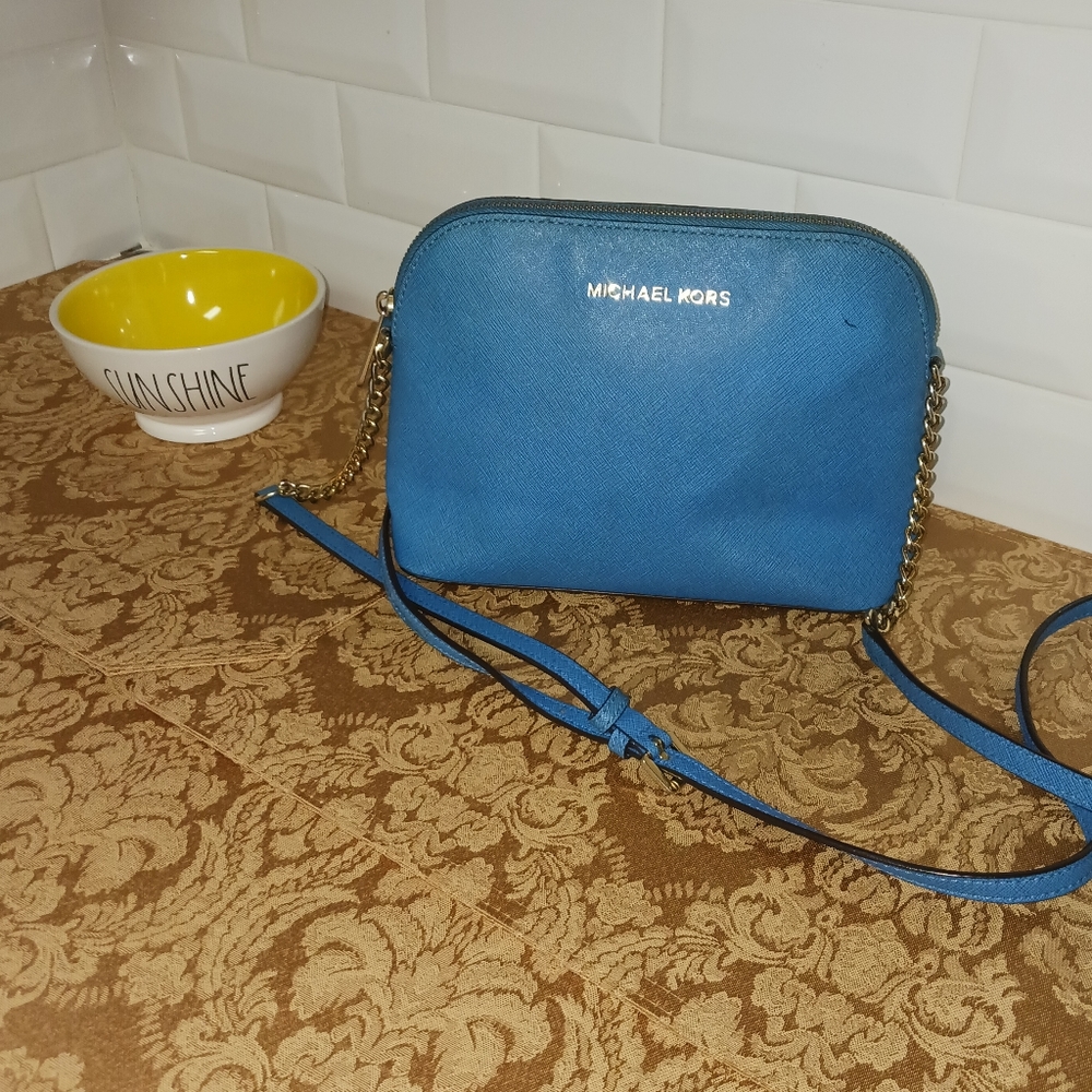 Michael Kors Cindy Dome Leather Crossbody Blue